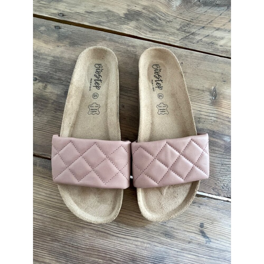 Biostep  Leather Cork Slide Womens 9.5 Pink Quilted Comfort Shoe